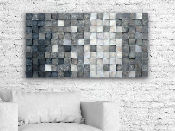 3D Wood Block Wall Art, Hues of Grey Mosaic
