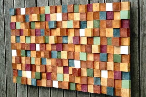 Modern Wood Wall Art, Handmade Contemporary Wall Decor, Easy Wall Hanging 3D Wall Panel, Colorful Decorative Wood Slice for Centerpiece