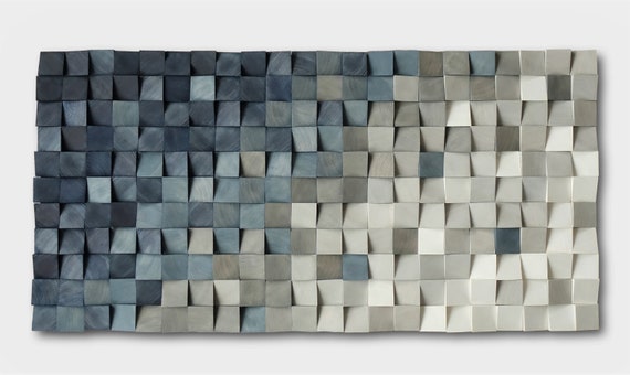 blue and gray wood wall art decor, nature wall hanging, textured art decor, wood wall sculpture , environmental decor, mosaic wall hanging