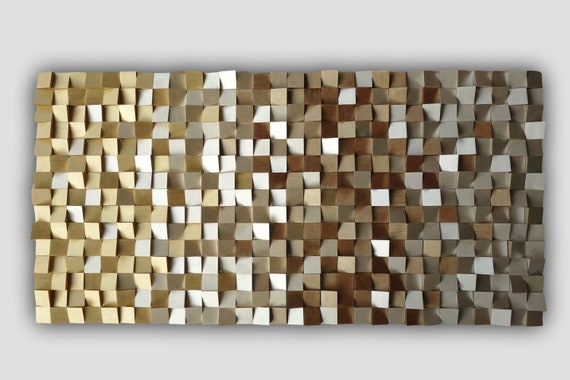 3D wood wall art gold and silver, mosaic wood wall art