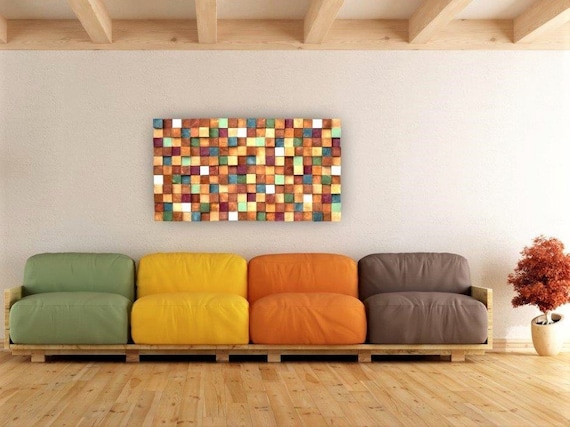 Modern Wood Wall Art, Handmade Contemporary Wall Decor, Easy Wall Hanging 3D Wall Panel, Colorful Decorative Wood Slice