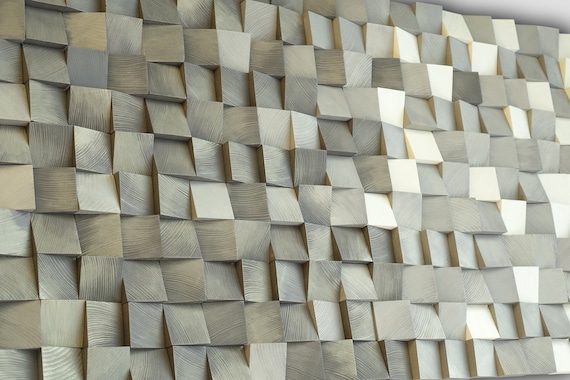 3D Wood Block Wall Art: Gold, Grey, Bronze Wooden Wall Hanging