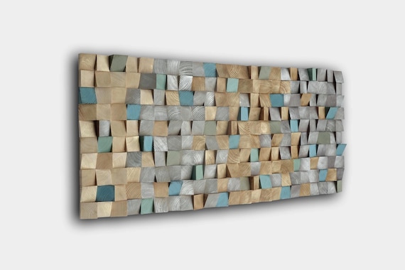 Textured Wood Wall Art: Earth Tones, Silver & Gold, 3D Mosaic