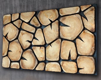 Charred Tree Stump Wall Art, Burn Wood Mosaic Panel
