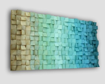 Ombre Wood Wall Art: Gradient Blue Green Brown Geometric Sculpture