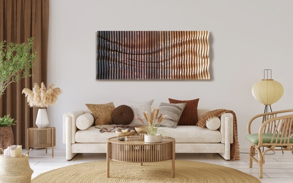 ombre brown parametric wall art, wavy wood wall décor made of slats, acoustic wall panel, 3d wall sculpture, contemporary wall hanging