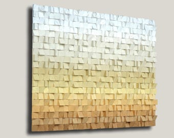 Brown Yellow Sandy Gradient Wood Wall Art — Large Ombre Wooden Panel, 3D Mosaic GB