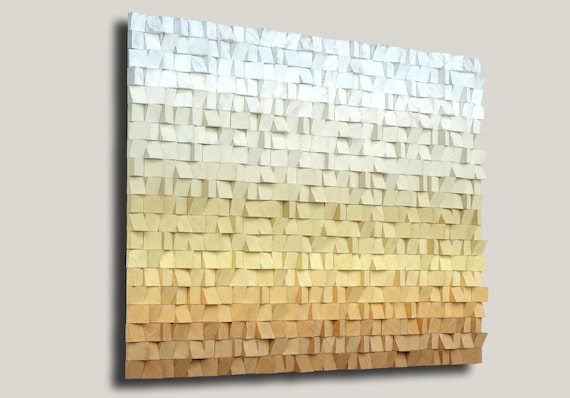 Brown Yellow Sandy Gradient Wood Wall Art — Large Ombre Wooden Panel, 3D Mosaic GB