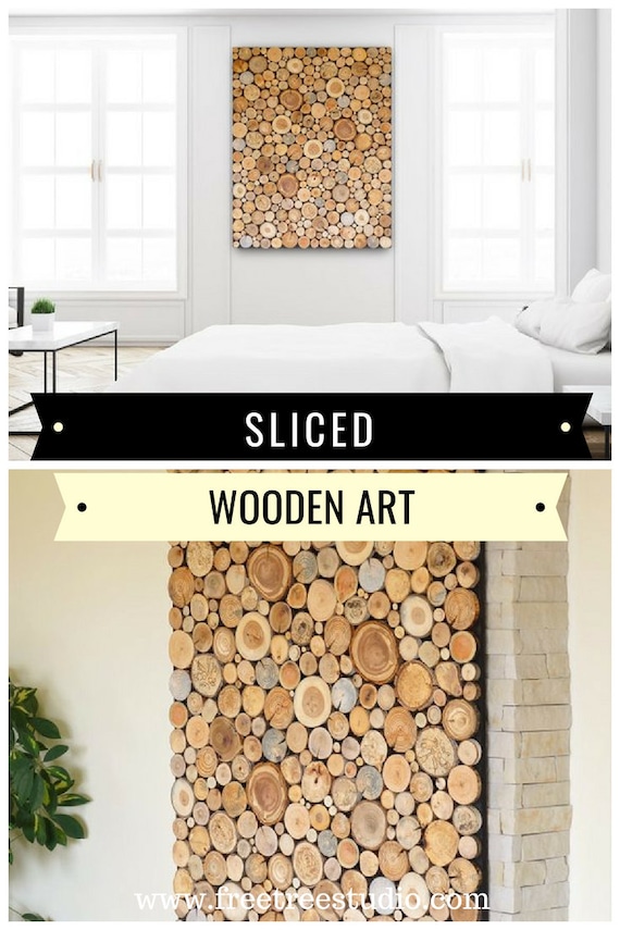 Wall Hanging Decor Reclaimed Wood Art Tree Rounds Panel Environmental Modern Holzwand Kunst