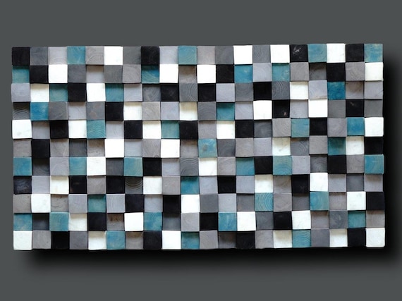 Modern Wood Wall Art Home Decoration, Mosaic Wall Hanging, Rustic Wood, Wall Hanging Decor, 3D Wall Art with Assorted Color Shades