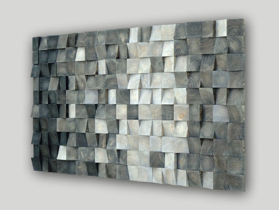 READY TO SELL, Wooden Mosaic Wall Art, Black White Gray Abstract Art, shades of gray 3d Wall Art, Large Wood Wall Sculpture