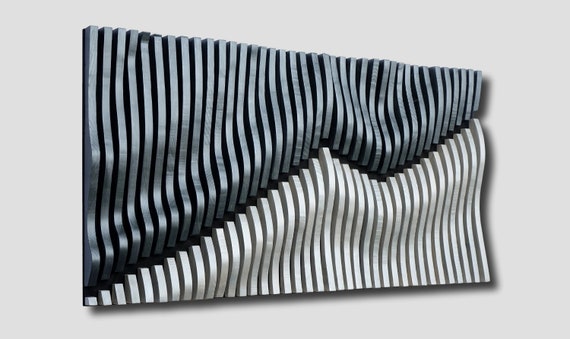 Parametric wall art, 3d wall decor, wavy wooden hanging, dimentional wall sculpture, wooden sound diffuser, BLACK WEEK SALE