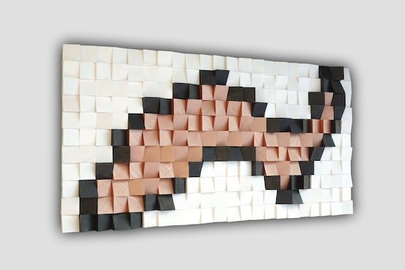 Metallic copper black white wood wall art, geometric wall mosaic, wooden block 3d wall art, mosaic wall hanging, abstract wooden wall decor