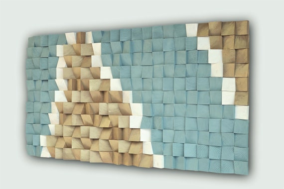 Aegean teal white bronze wood wall art,  gold washed 3d wood wall decor, textured wooden wall hanging, 2021 color trends wall decoration,