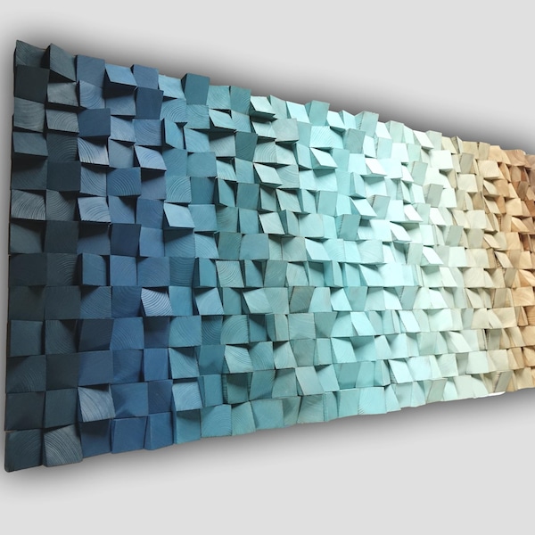 Ombre Wood Wall Art: 3D Mosaic Sculpture, Modern Abstract Decor