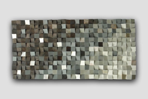 3d wood wall art, mosaic wall hanging,textured wood wall art, wood wall decor grey brown, modern wooden wall art, cp
