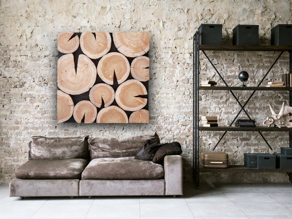 large tree slabs wall art, tree rounds wall decor