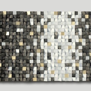 Grey and gold 3d wall art, wood wall panel, sound diffuser, acoustic panel, wood wall sculpture, wooden blocks wall hanging