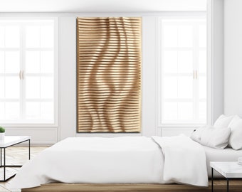 Parametric wall art of natural wooden slats, wood sound diffuser, 3d wavy wall sculpture, geometric wall decor, large wall hanging
