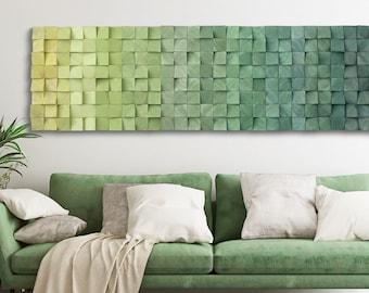 green sage yellow gradient wood wall art , large ombre wooden wall art, 3D mosaic, wood wall panel, wood wall decor , GB