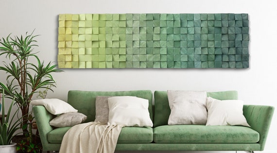 ombre wooden wall art, 3D mosaic, modern abstract wood wall art, wood wall art, green wall art, rustic, wood wall decor, green ombre