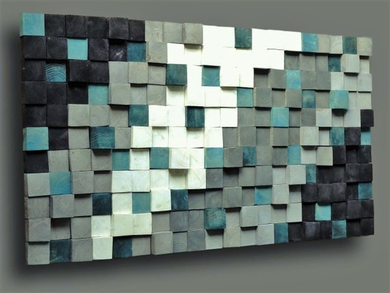 Wooden wall art, Textured Wooden Wall Art, Mosaic Wall Hanging, Modern Wood Decor Black Green White Silver, Modern Wooden Wall Art, CP