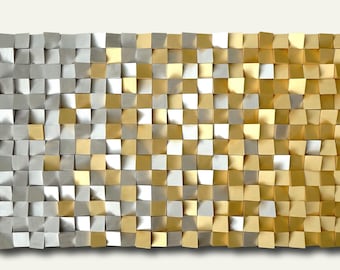 modern Gold and Silver Wall Decor,  3D wood wall art, textured wooden wall hanging