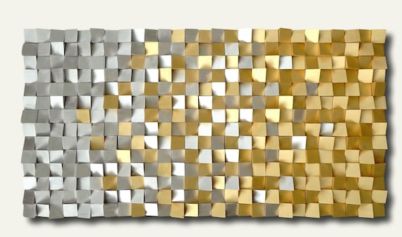 modern Gold and Silver Wall Decor,  3D wood wall art, textured wooden wall hanging