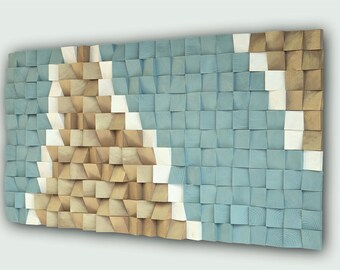 Aegean teal white bronze wood wall art,  gold washed 3d wood wall decor, textured wooden wall hanging, 2021 color trends wall decoration,