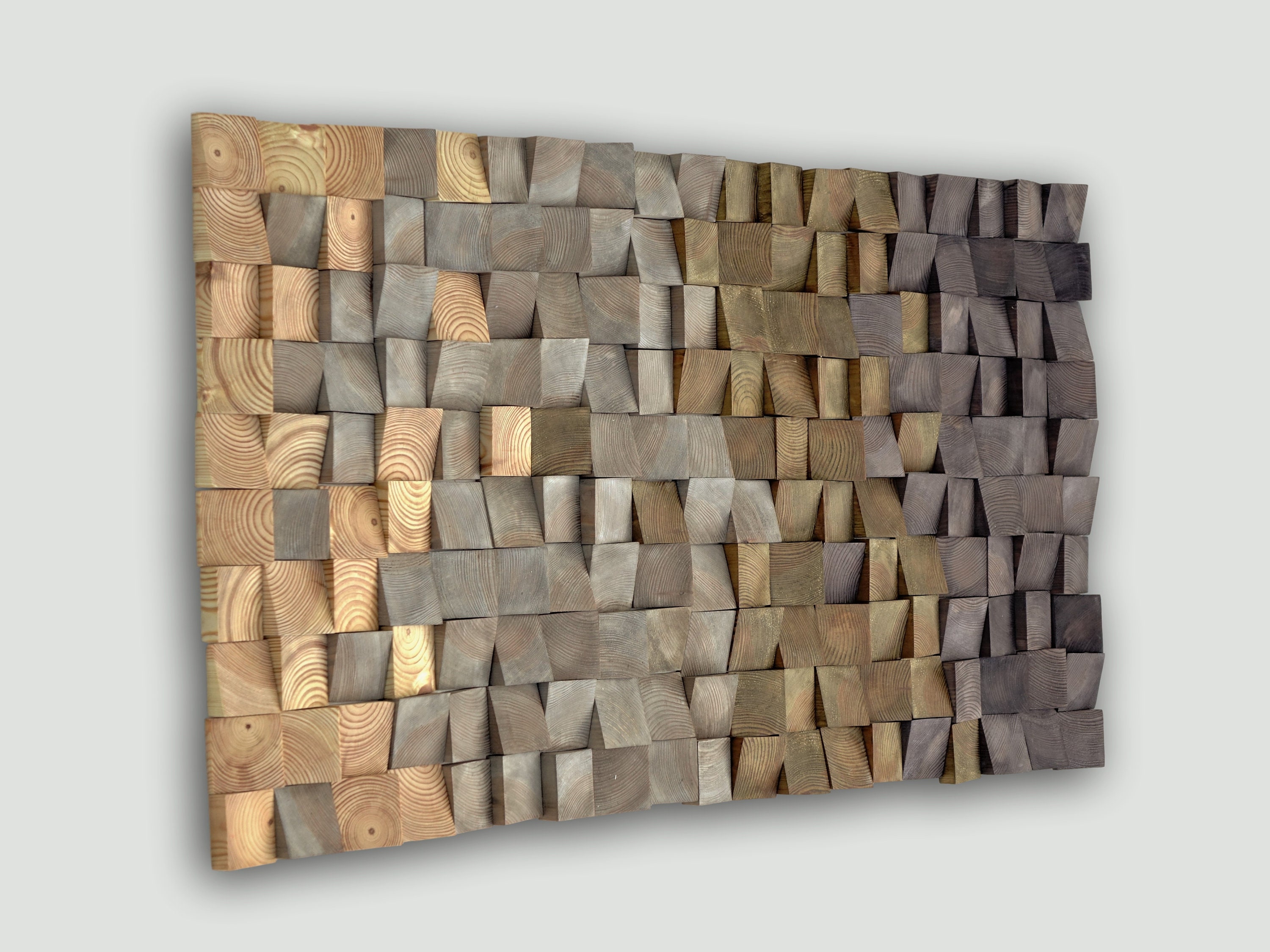Modern Wooden Wall Art Warm Earth Tones Wooden Blocks Mosaic Wall