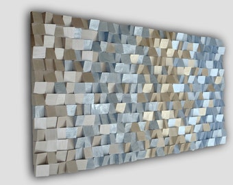 Nautical Wood Wall Art: Gold, Blue & Silver 3D Coastal Decor