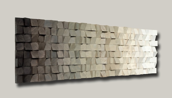 Ombre wooden wall art, 3d mosaic, modern abstract wood wall art, wood wall art, grey and beige wall art, rustic, wood wall decor