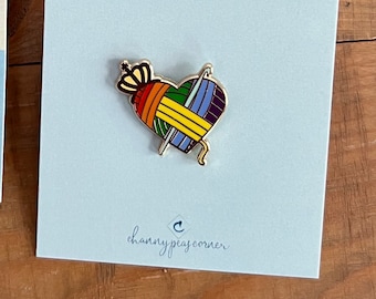 Rainbow/Pride Queen of Yarn Crohet Hard Enamel Pin