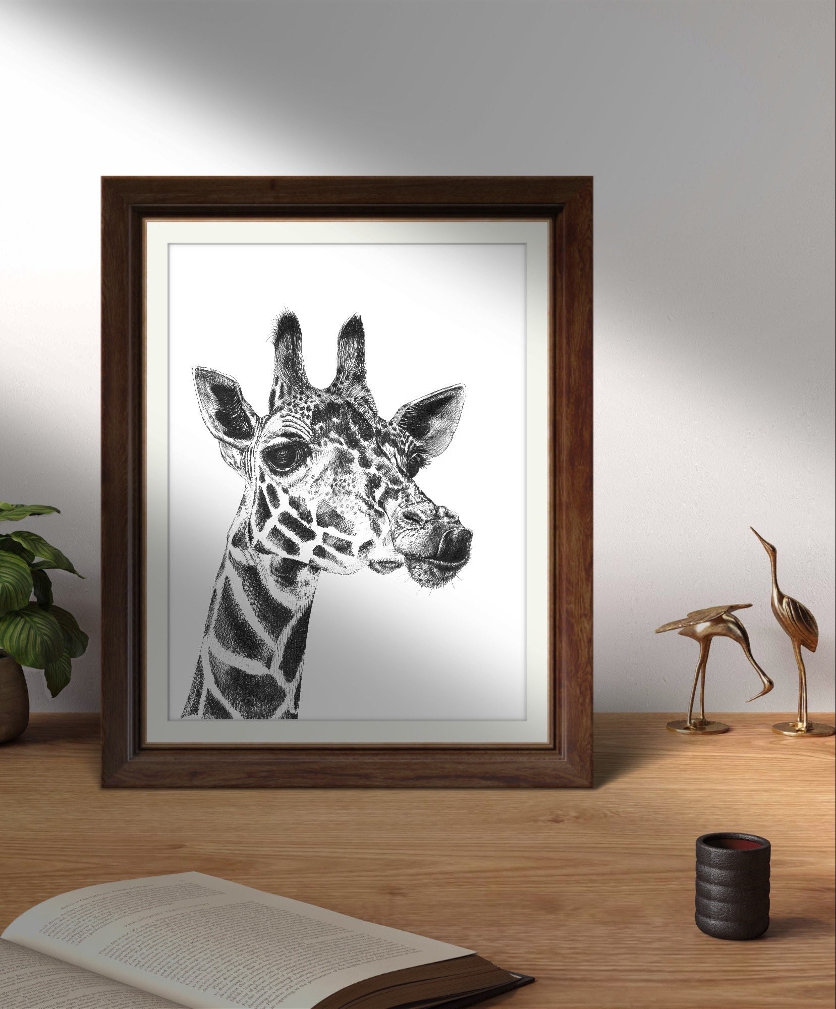 Giraffe Wall Art | Fine Art Print | Ink Pen Drawing