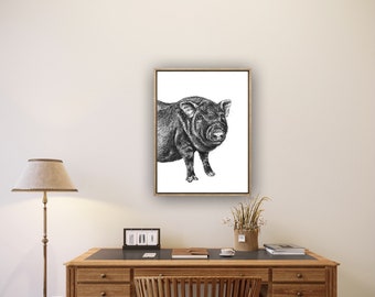 Pig Art Print, Ink Art, Ink Pen Drawing, Pig Drawing, Pig, Fine Art, Ink Pen Art, Fine Art Print, Farmhouse Art, Minimalist Wall Art