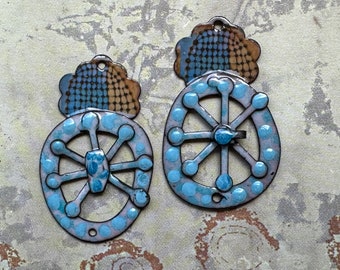 RESERVED FOR F>>>>>>>2 Handmade copper enamel art charms earrings/charms dangles painterly Josephinebeads