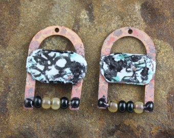 2 Handmade copper enamel art charms earrings/charms dangles painterly Josephinebeads