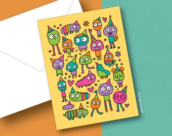 Doodle Friends Birthday Party Greeting Card