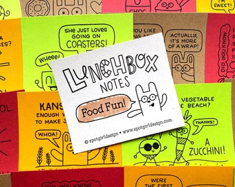 Food Fun Lunchbox Notes (Set of 24) // Kids Lunch Box Cards // Silly Drawings and Jokes