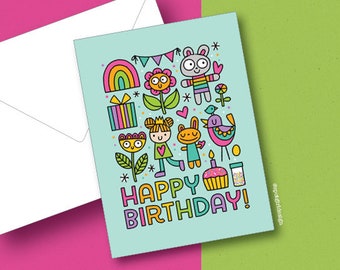 Happy Doodle Birthday Greeting Card