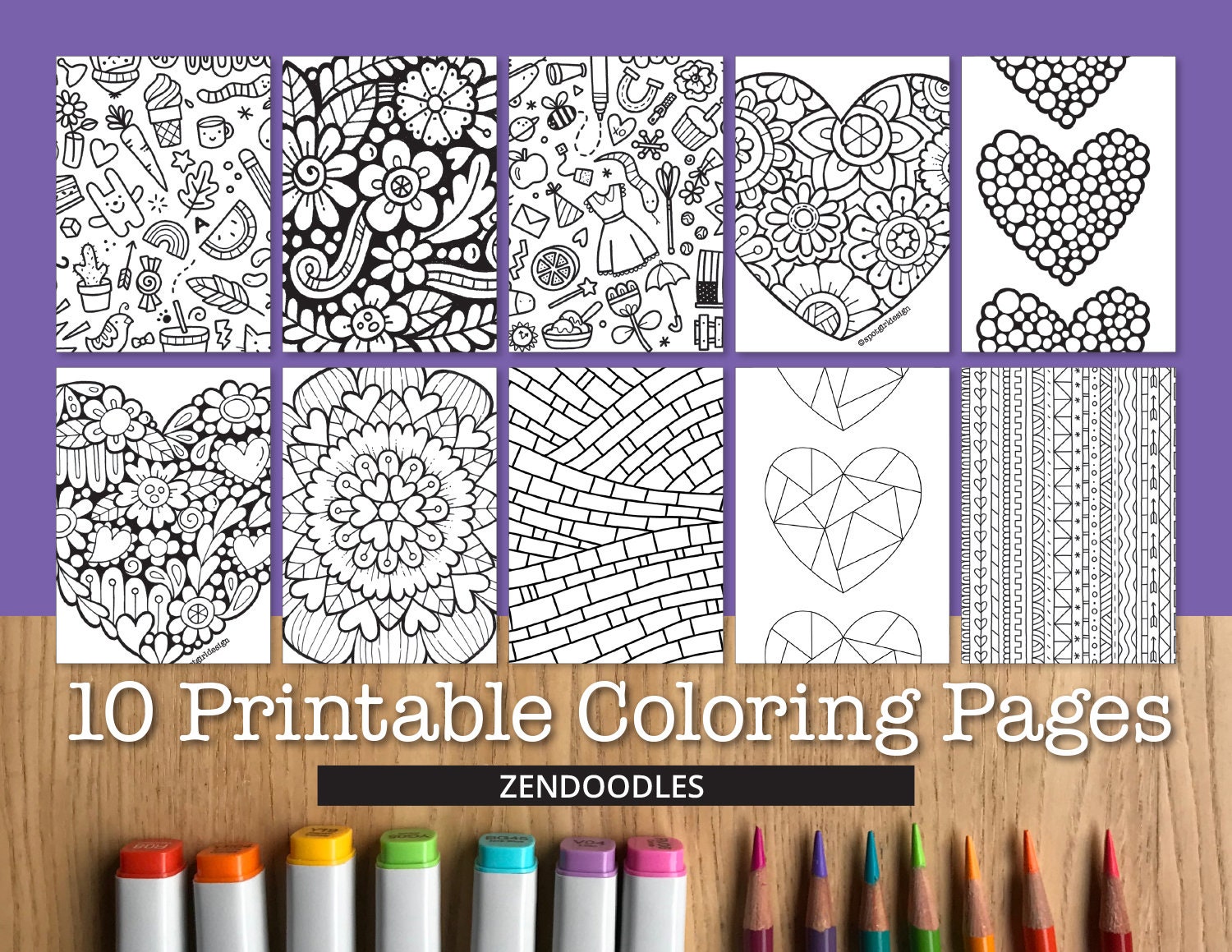 Zendoodle Printable Coloring Pages 10 Pages | Etsy