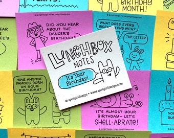 It's Your Birthday Lunchbox Notes (Set of 24) // Kids Lunch Box Cards // Silly Drawings and Jokes
