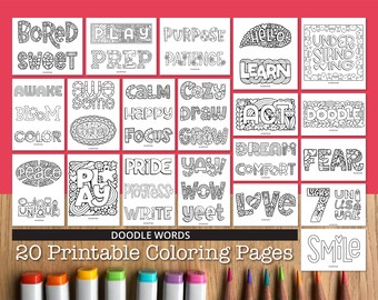 Doodle Words Printable Coloring Pages (20 Pages)