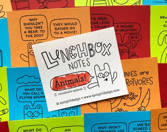 Animal Lunchbox Notes (Set of 24) // Kids Lunch Box Cards // Silly Drawings and Jokes