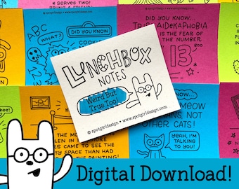 Weird But True Too Printable Lunchbox Notes (Set of 24) // Digital Download // Kids Lunch Box Cards // Silly Drawings and Jokes