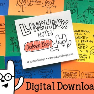 Notes de boîte à lunch imprimables Blagues trop (lot de 24) / / Téléchargement numérique / / Cartes de boîte à lunch pour enfants / / Dessins idiots et blagues