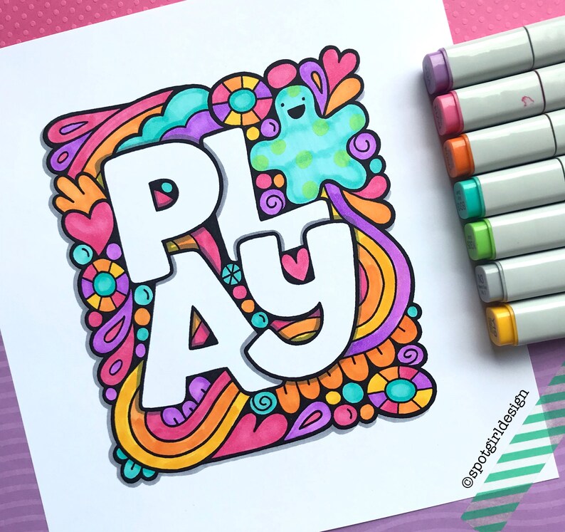 Doodle Words Printable Coloring Pages 20 Pages Etsy