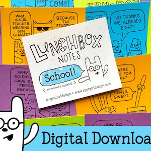 Schule Lunchbox Notizen // Digital Download // Kinder Lunch Box Karten // Dumme Zeichnungen und Witze