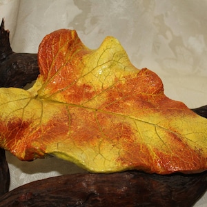 BURDOCK (11&quot;) Concrete Leaf Casting -  This cheery leaf has great curves and deep veins.  I love the vibrant Yellows/Rust.  FREE Shipping!!!