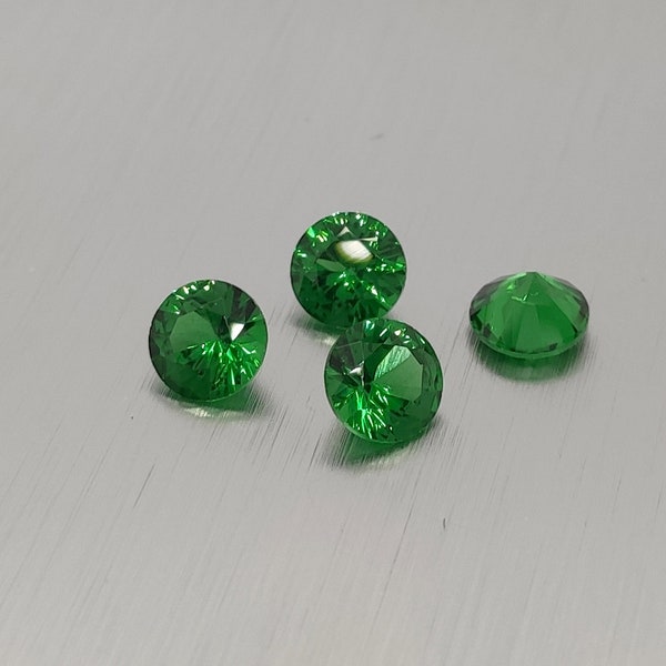 Hardened 4mm, 5mm, 6mm round syntetic glass faceted gem, loose faceted syntetic gems, round cut green color